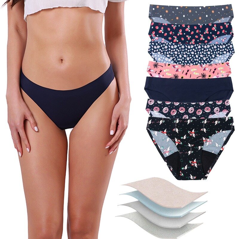 Young Girls Printed Period Underwear Seamless Washable Sanitary Napkins Menstrual Pants