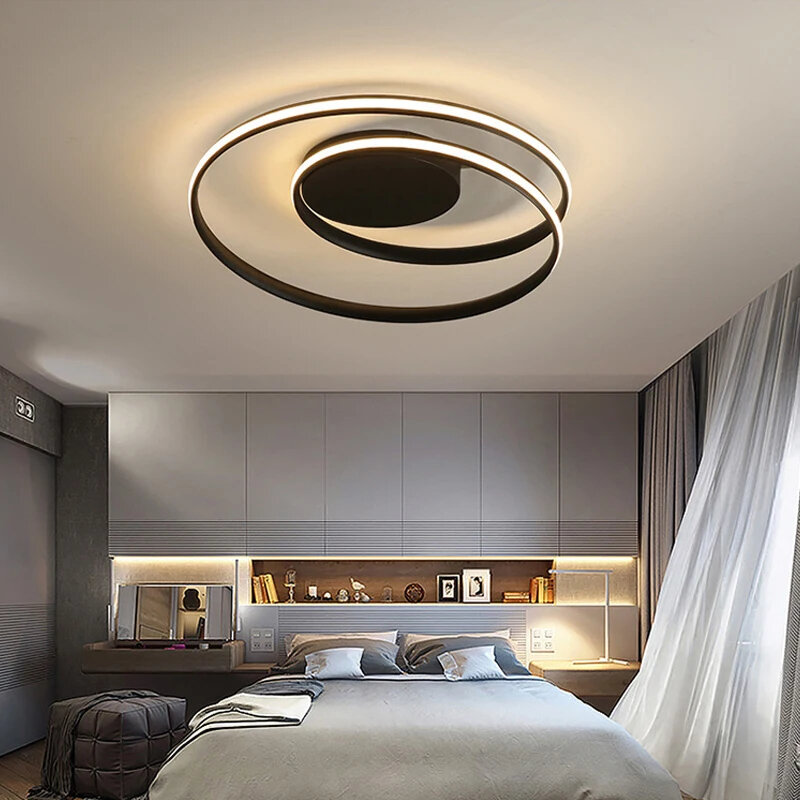 Plafoniera moderna a LED, nuova lampada a sospensione, camera da letto, soggiorno, cucina, studio, luce circolare nera dorata per la decorazione della casa