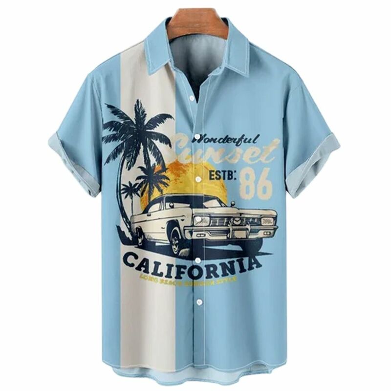 2024 Summer Hawaii Rockabilly Shirt For Men Luxury Men's Oversized Social Fashion Dazn Jojos Camisa Manga Curta Floral Casual