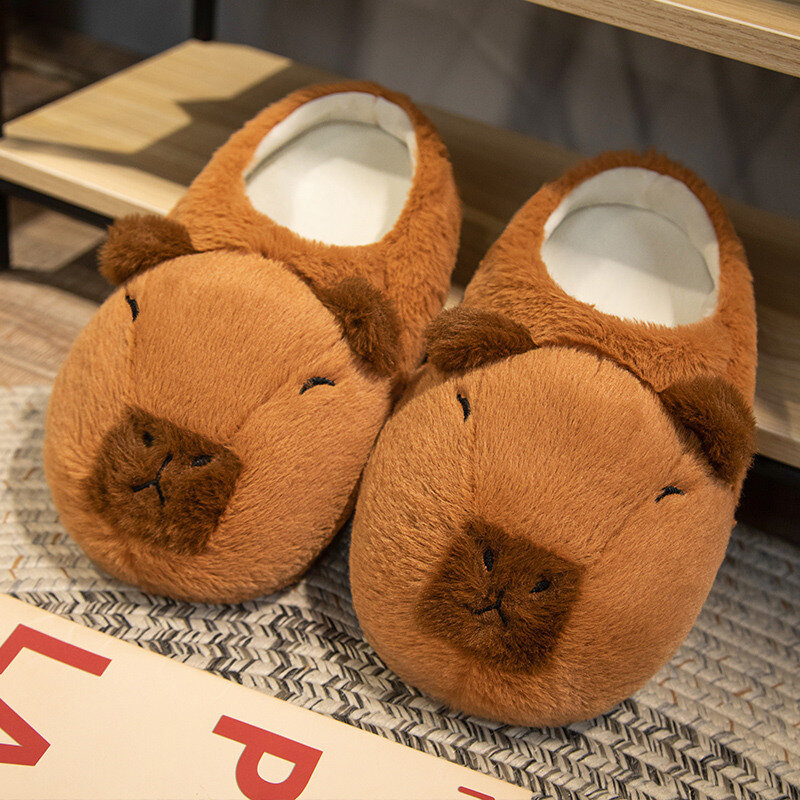 Zapatillas de felpa de dibujos animados de Capybara, Círculo de Popping, animales de peluche suaves, zapatos cálidos de invierno para interiores