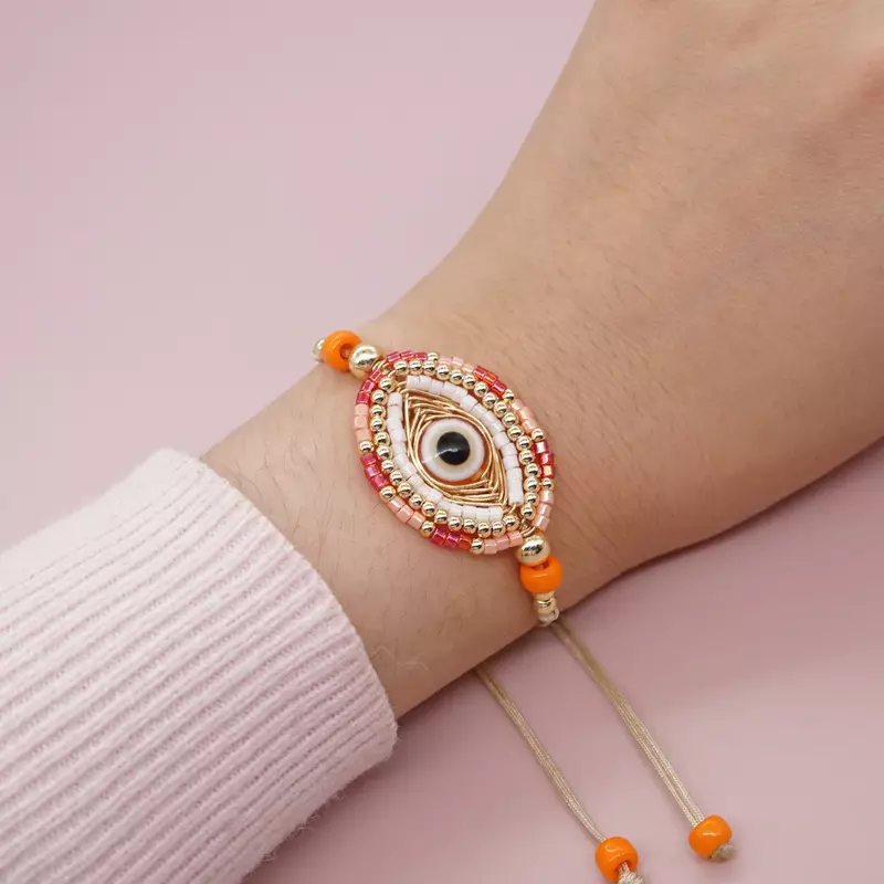 Beaded bracelet Personalized Devil's Eye Creative  Vintage Trendy Minimalist  Hand knit Adjustable Bohemian Rice bead bracelet
