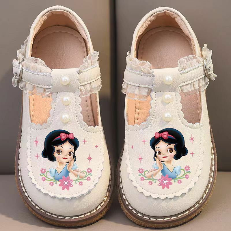 Sepatu Kasual Kulit Anak Perempuan Anak-anak Disney Sepatu Anti Selip Sol Lembut Anak Perempuan Putri Beku Musim Semi Sepatu Bayi Perempuan Lolita