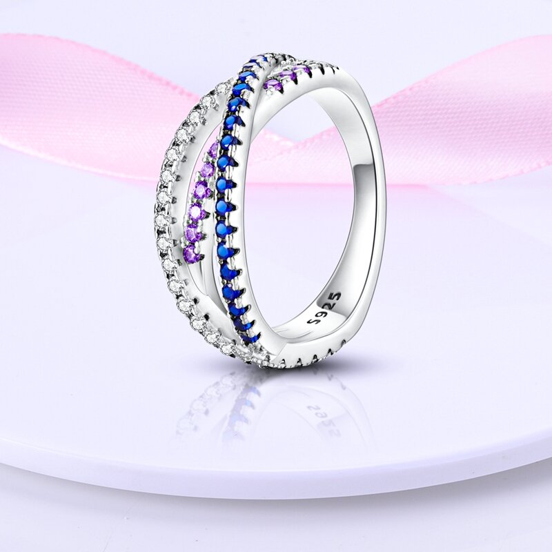 結婚披露宴の婚約指輪,女性のための100% スターリングシルバーのツイストリング,豪華なピンクゴールドのスタッカブルリング,925