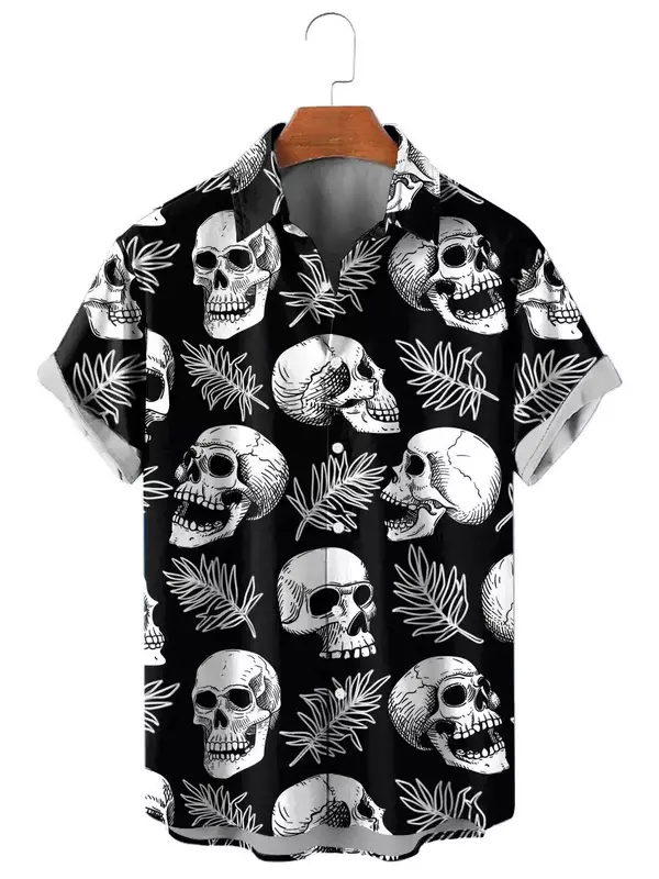 Мужская Винтажная футболка с коротким рукавом, гавайская рубашка с забавным 3D-принтом черепа и цветочным принтом, с лацканами, уличная одежда, 2019