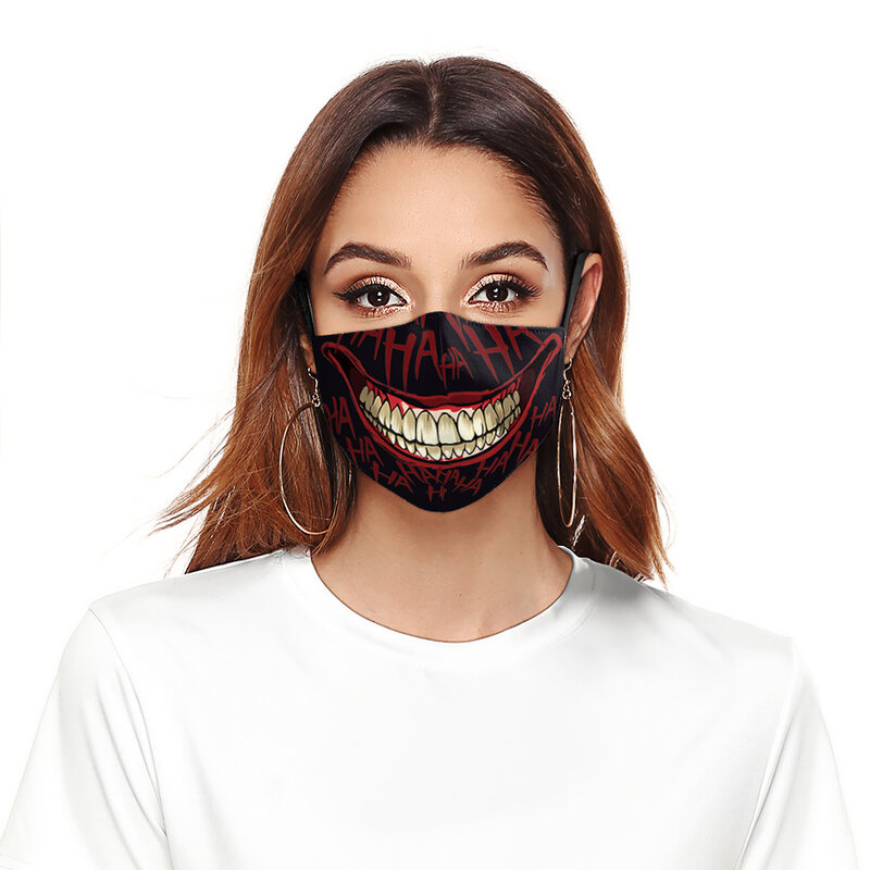 Masker setengah wajah pesta dapat digunakan kembali uniseks penutup mulut kain masker mode dapat dicuci 3D cetakan masker mulut Halloween 2023 baru