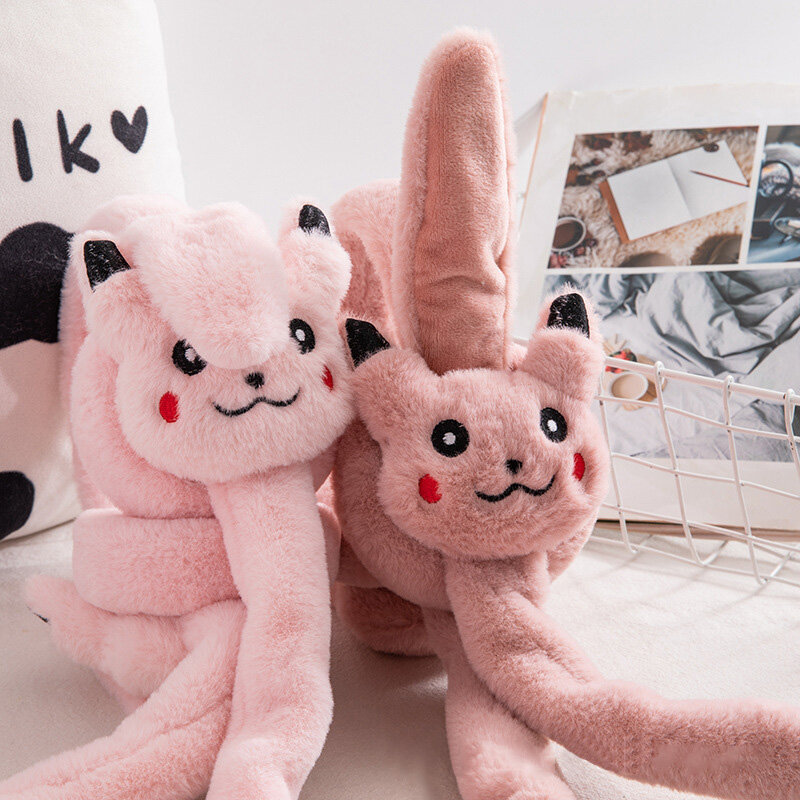 Pikachu Ears Can Move paraorecchie Cute Jumping Bunny Ears cuffie in movimento peluche Winter Warm paraorecchie cuffie regalo di personalità