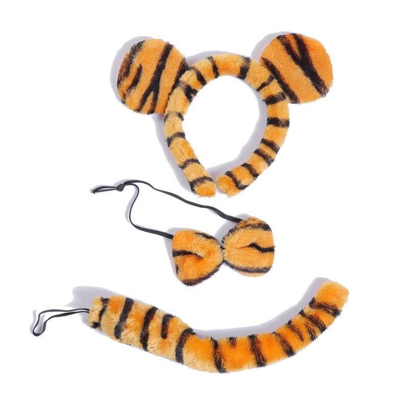 Tiger Shape Hairhoop Bowtie y Tail Set Cosplay Performance Costume para niñas