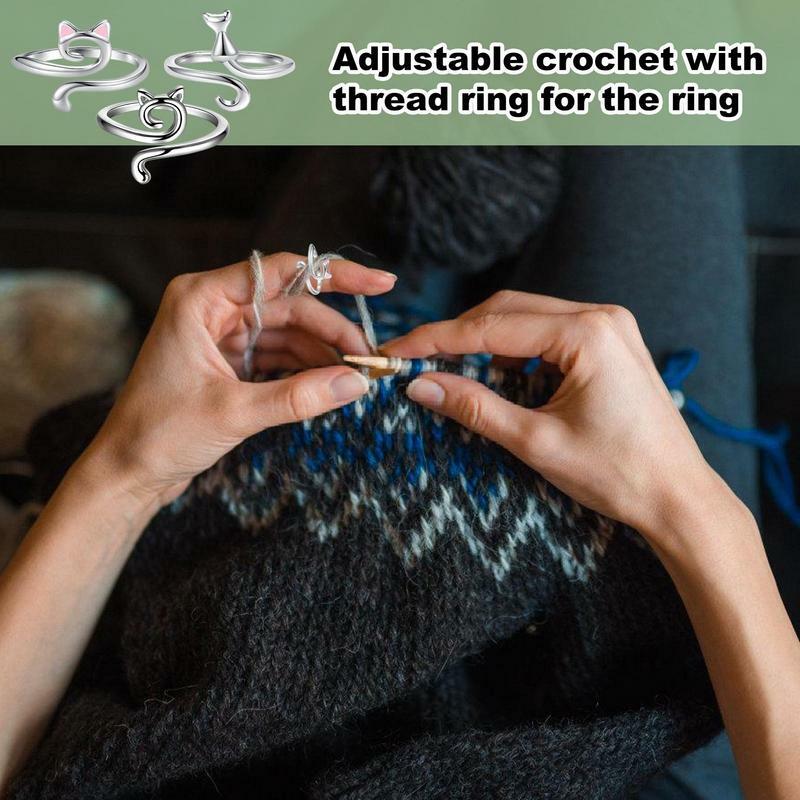 Orelhas de gato Crochet Yarn Ring, Crochet Ring bonito, Thread Ring, Guia suave para o dia das mães, 3pcs