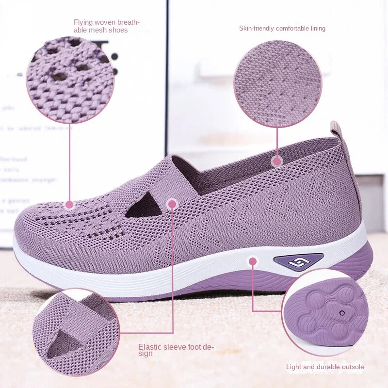 Women's casual mary janes walking shoes women's summer sneakers slip on flat shoes Female Outdoor Mesh Soft Bottom Sports Shoes