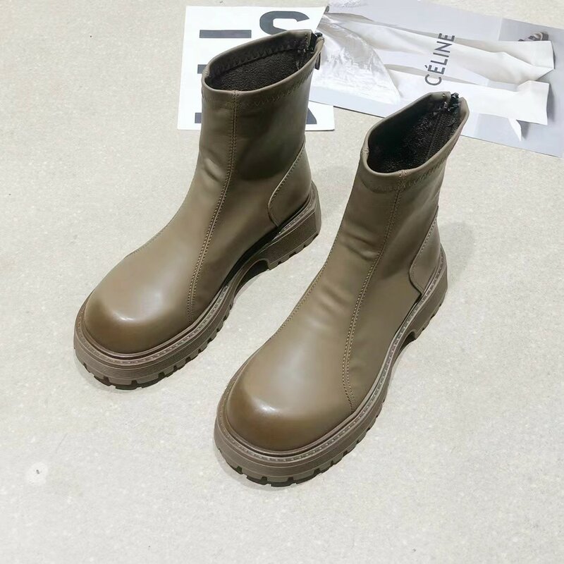 Women Ankle Boots Thick Heels Mature Fashion Concise Genuine Leather Shoes Woman Working Outdoor Casual New Luxury Brand Woman