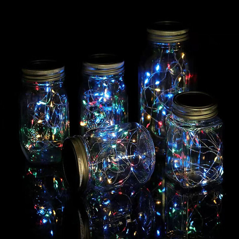 Solar Power Mason Jar Lid Lights IP65 Waterproof Fairy Lights Garlands DIY Tembaga Wire String Lights Christmas Wedding Decor