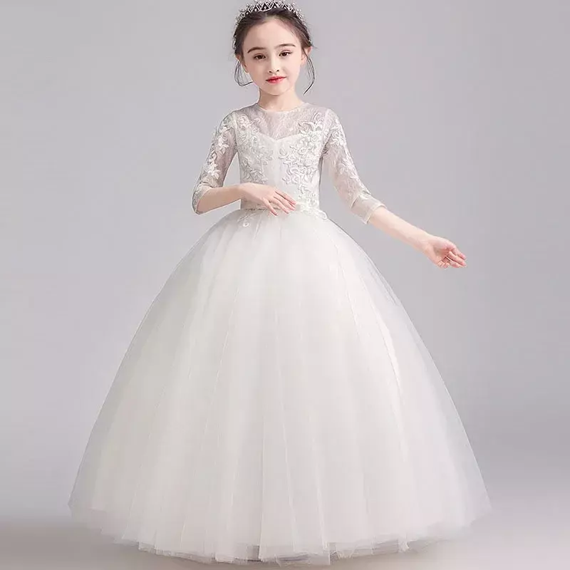 2024 New Spring Flower Girl White Birthday Princess Performance Singing Performance Costume Stage Choral Costume