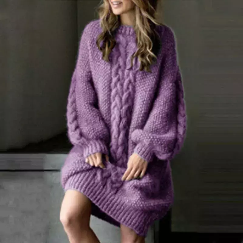Neue Herbst Winter Frauen gestrickt lange Ärmel Pullover Kleid einfarbig Mode lässig sexy O-Ausschnitt Outfits Pullover S-5XL