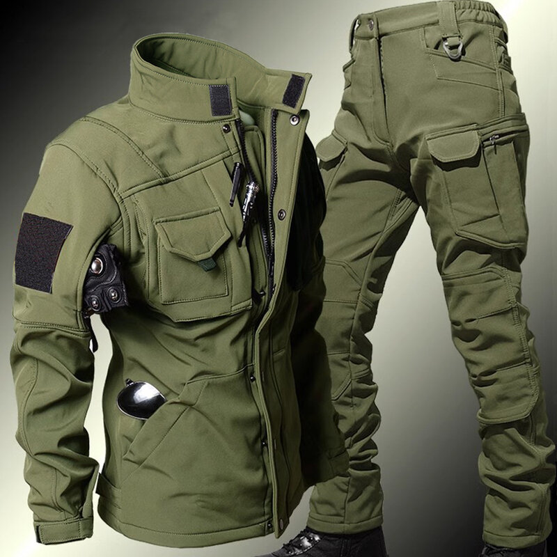 Men's Tactical Sets Winter Shark Skin Military Suit Soft Shell Windproof Waterproof Jackets Warm Fleece Cargo Pants Army Uniform