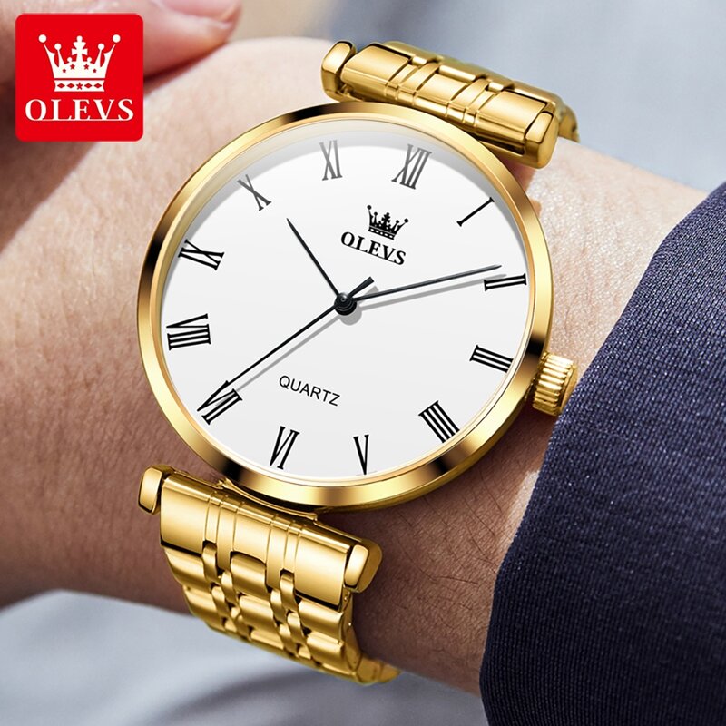 OLEVS Brand New Simple Quartz Watch for Men Luxury Gold Stainless Steel Strap Waterproof Fashion Mens Watches Relogio Masculino