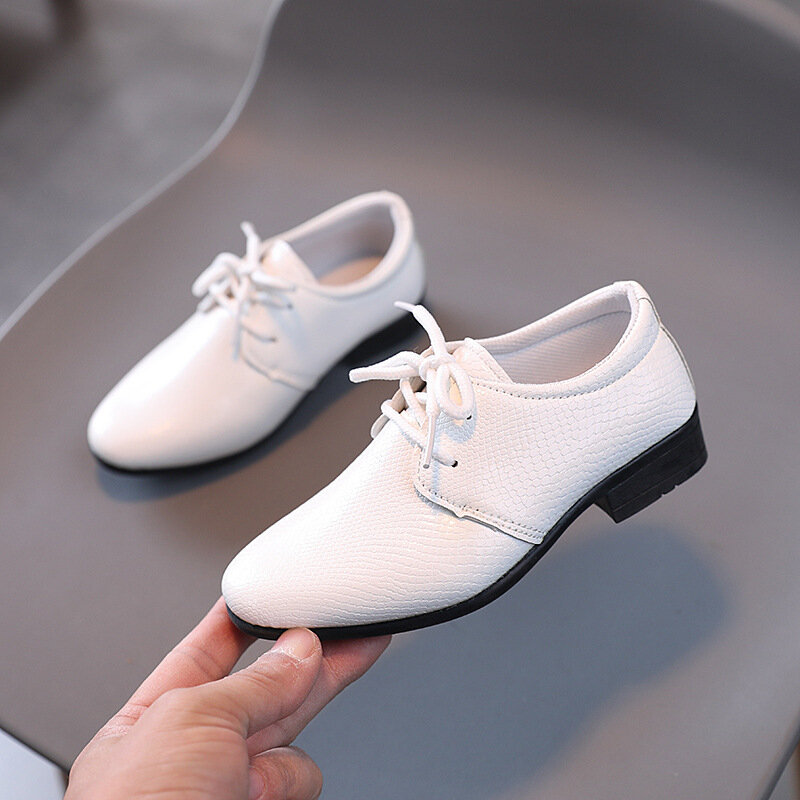 Child Boys Black Leather Shoes Britain Style for Party Wedding Low-heeled Lace-up Kids Fashion Student School Performance Shoes