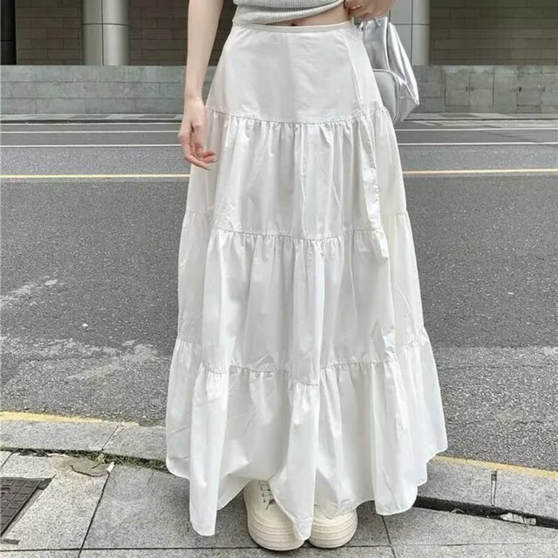 Falda larga de cintura alta para mujer, Falda cruzada en la cadera, informal, blanco, pastel de hadas, nueva