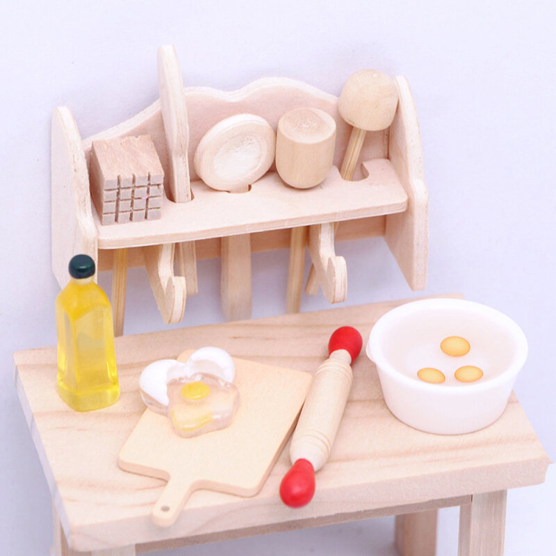 1 zestaw miniaturowych naczyń do gotowania w domku dla lalek łyżka do ciasta z półką do przechowywania Mini naczynia kuchenne lalka Model wystrój domu życia