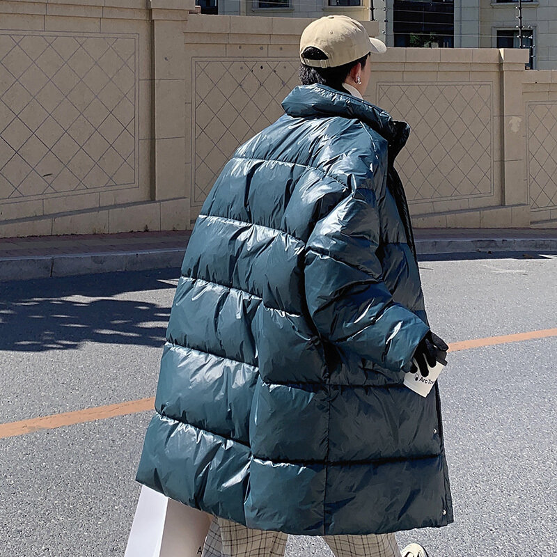 الشتاء المتضخم أسفل سترة الرجال الدافئة موضة معطف طويل غير رسمي الرجال الشارع الشهير الكورية فضفاضة سميكة سترة رجالي باركر معطف