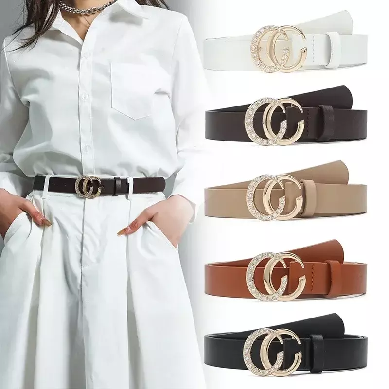 Hot New Trend Women Double C Letter Diamond Vintage Decorative Belt Denim Dress Fashionable and Gorgeous 2024 Lady Casual Belts