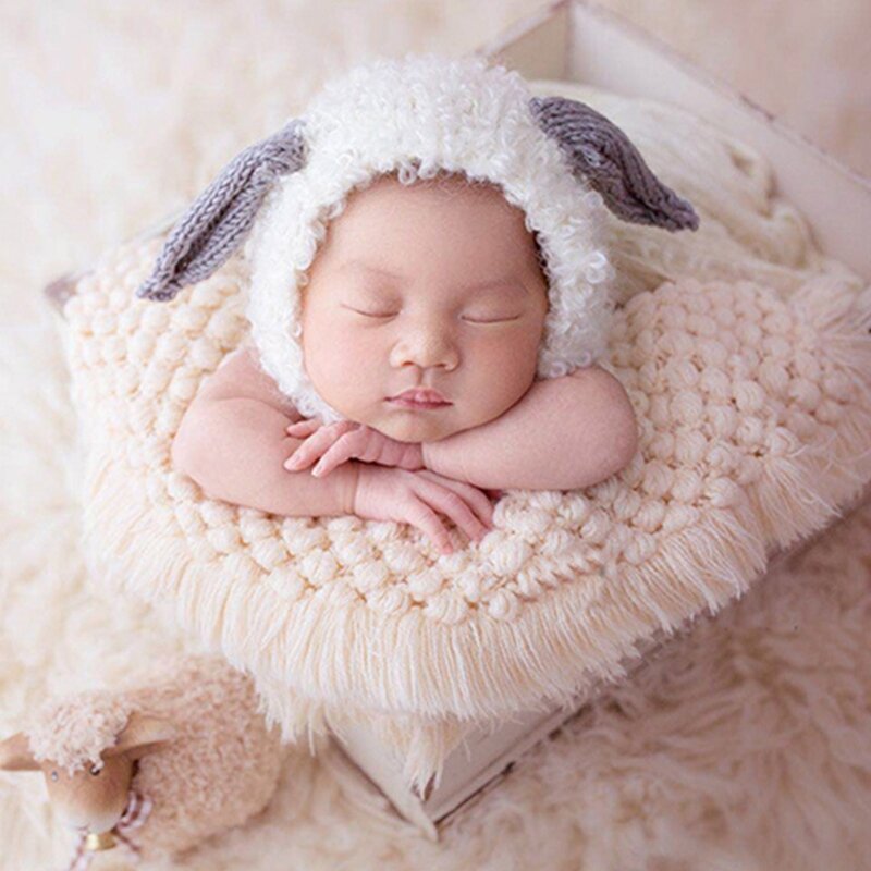 Hand Made Knitted Blanket Mat Baby Photography Backdrops Textured Rug Mat Square Basket Filler Stuffer Photo Props 55*55CM