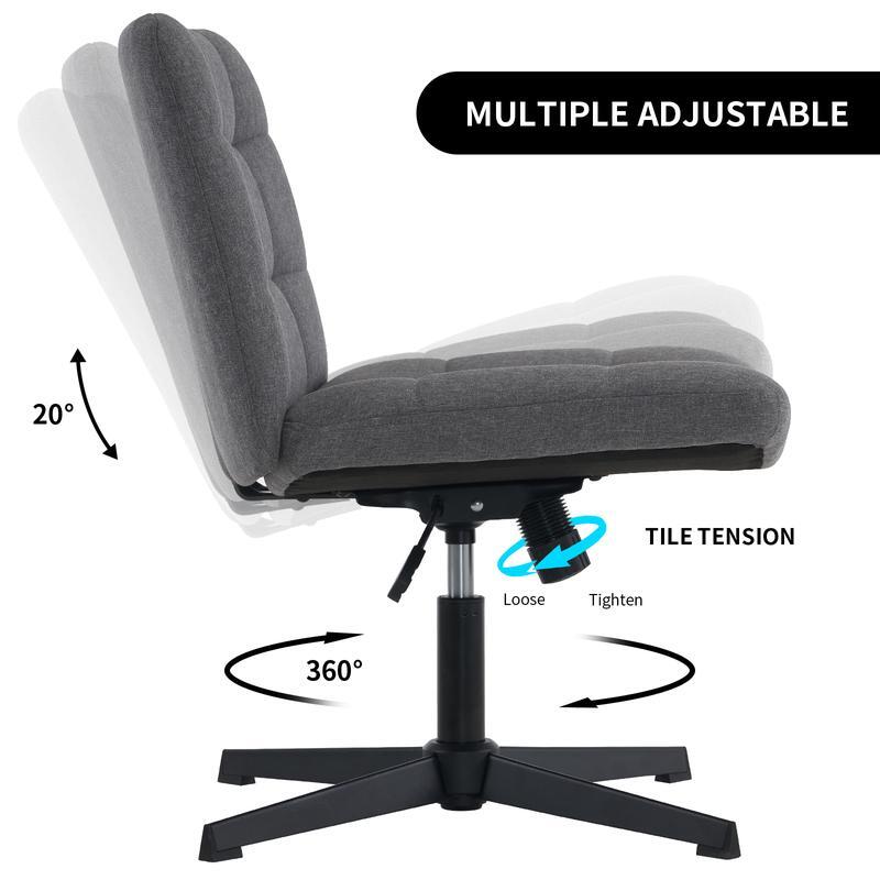 가정 사무실용 와이드 스위블 크리스 크로스 의자, 미드 백 암리스 책상 의자, 바퀴 없음, 높이 조절 가능