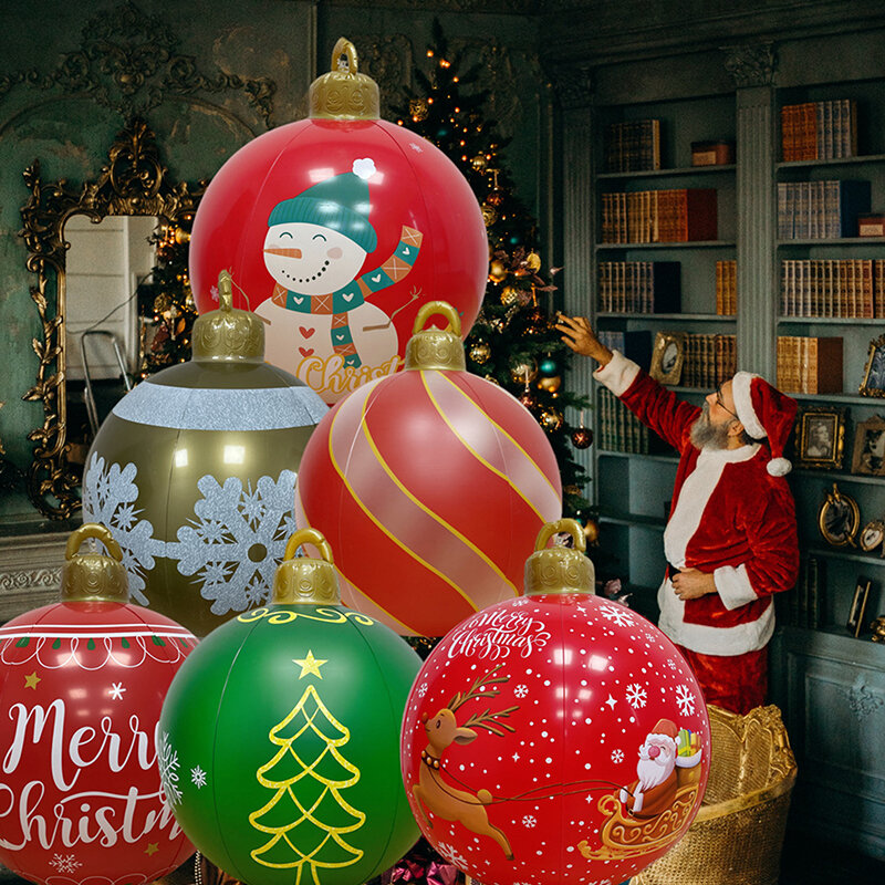 Bola decorativa inflable de Navidad para exteriores, bolas grandes gigantes de PVC de 60cm, decoraciones para árboles de Navidad, Bola de juguete, regalo de Navidad