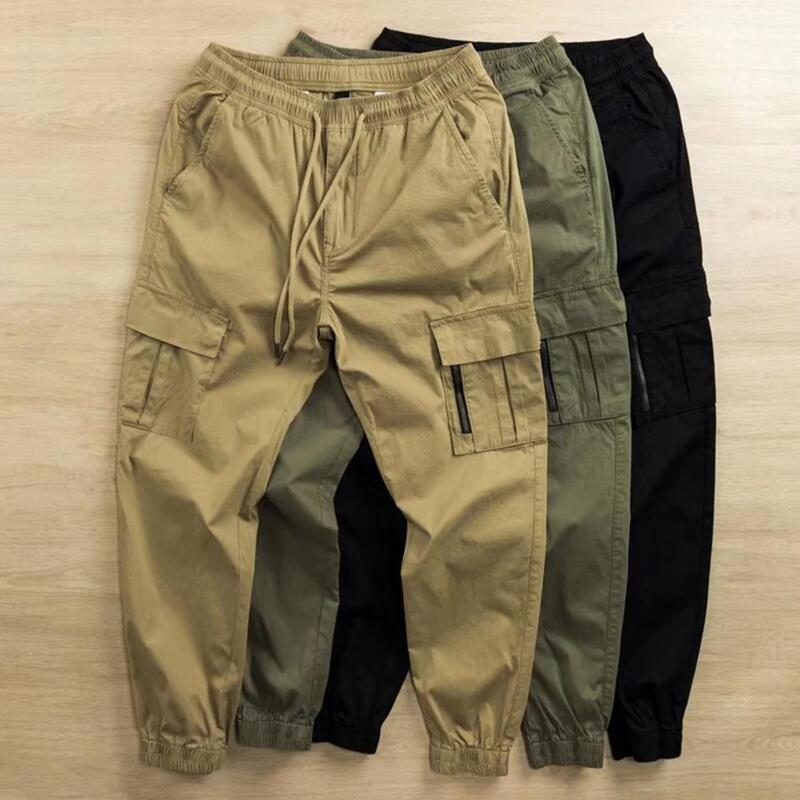 Pantalones Cargo transpirables para hombre, ropa de diario con cordón, cintura elástica, Ankle-banded, Color sólido