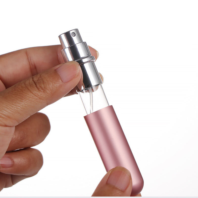 Minibotella de vidrio portátil para Perfume, atomizador de aluminio para viaje, pulverizador de Perfume de Metal vacío, 5ml, 1 unidad
