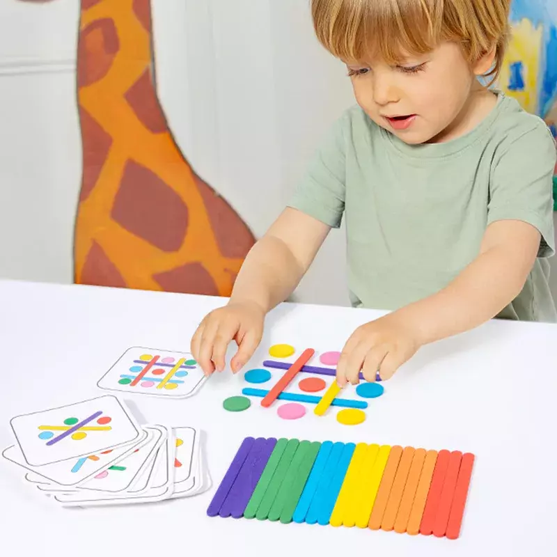Children's Rainbow Stick Thinking Puzzle Wooden DIY Ice Cream Stick Puzzle Challenge Table Games Montessori Educational Toys