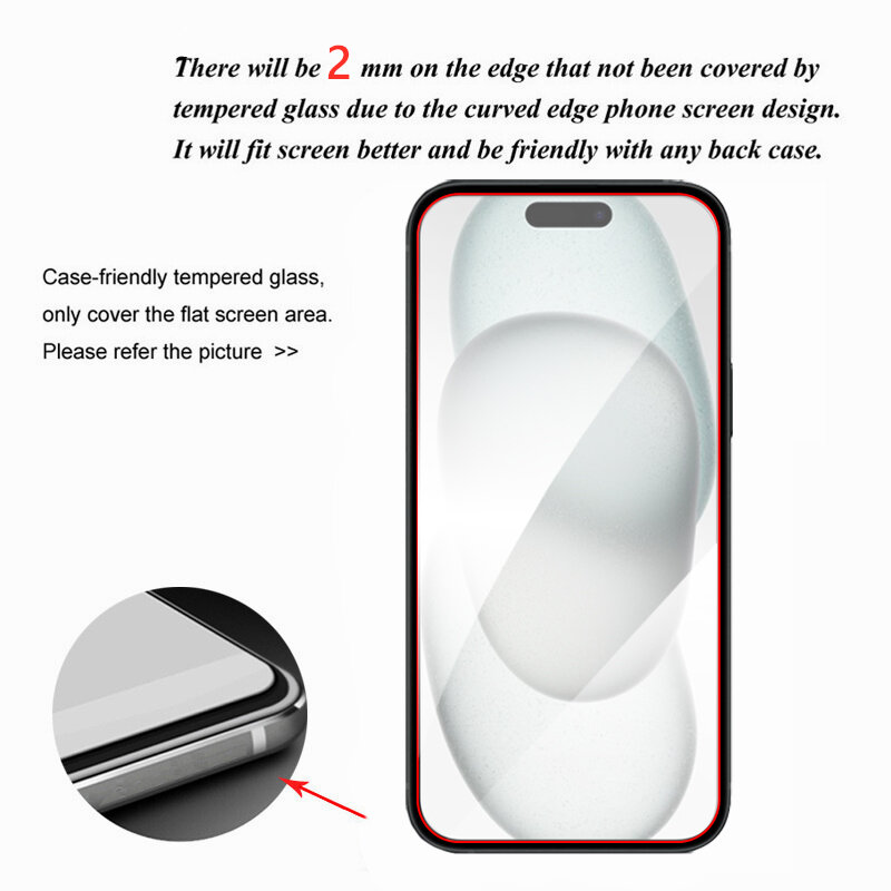 Protetor de tela transparente para iPhone, filme de vidro temperado para iPhone 11, 12, 13, 14, 15 Plus, 15
