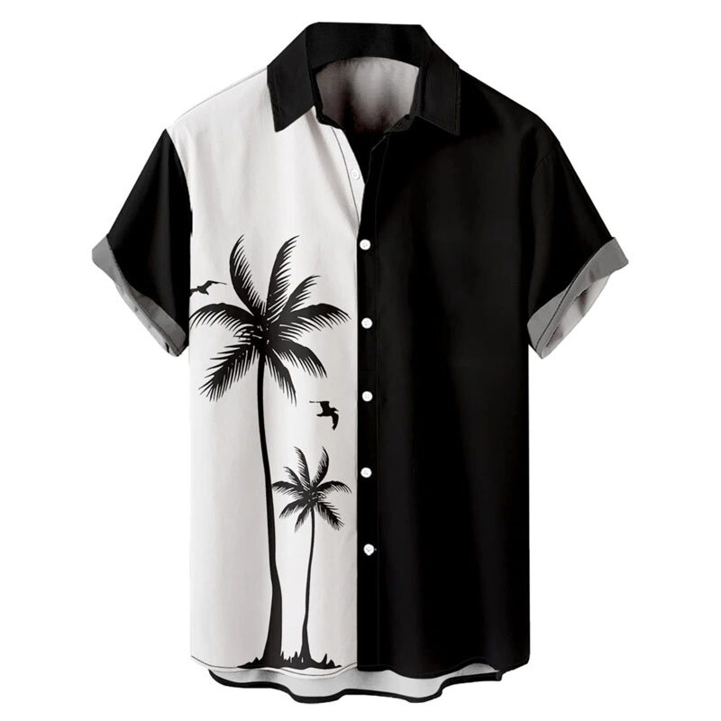 2024 Foreign Trade Spring/Summer New Men's European and American Hawaii 3D Printed Short Sleeve Thin Loose Men's Shirt