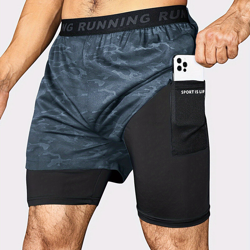 Pantalones cortos de secado rápido para hombre, Shorts 2 en 1 de doble capa para entrenamiento, Fitness, culturismo, trotar, Verano
