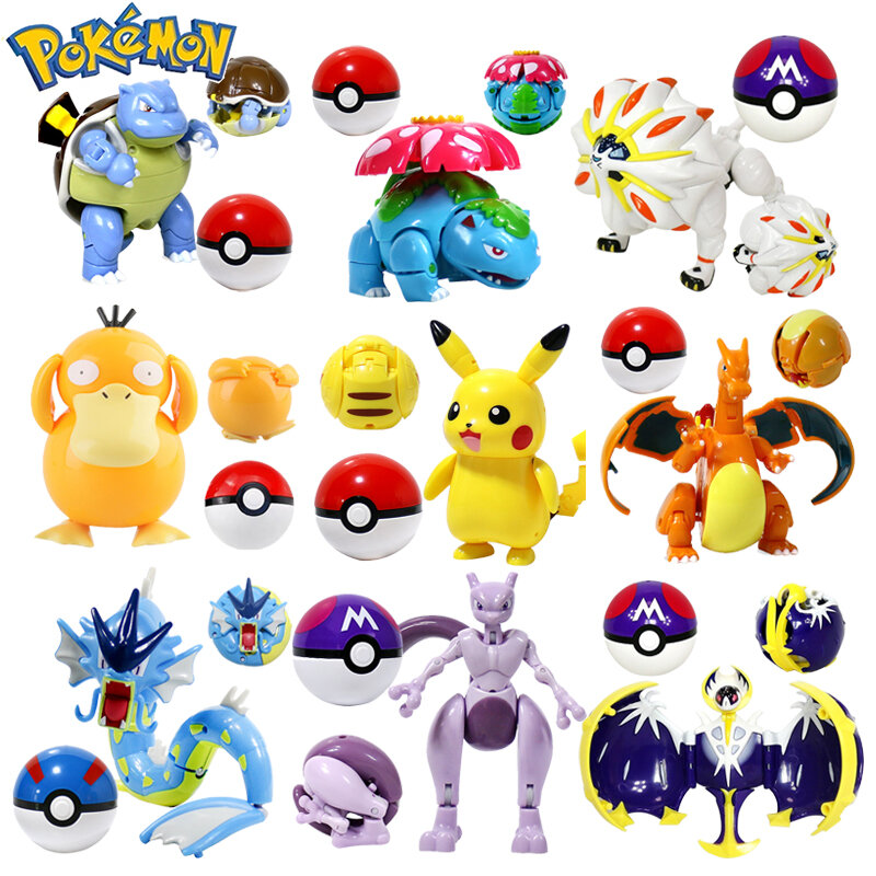 Pokemon figuras variante bola brinquedo modelo pikachu jenny tartaruga bolso monstros mew-dois figura de ação brinquedos presente.