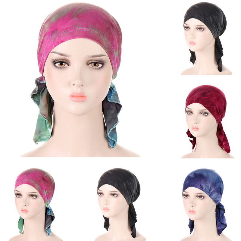 Pre-Tied Womens Hijab Elastic Inner Hats Muslim Chemo Caps Printed Bandana Cancer Hair Loss Beanies Femme Bonnet Turbante Mujer