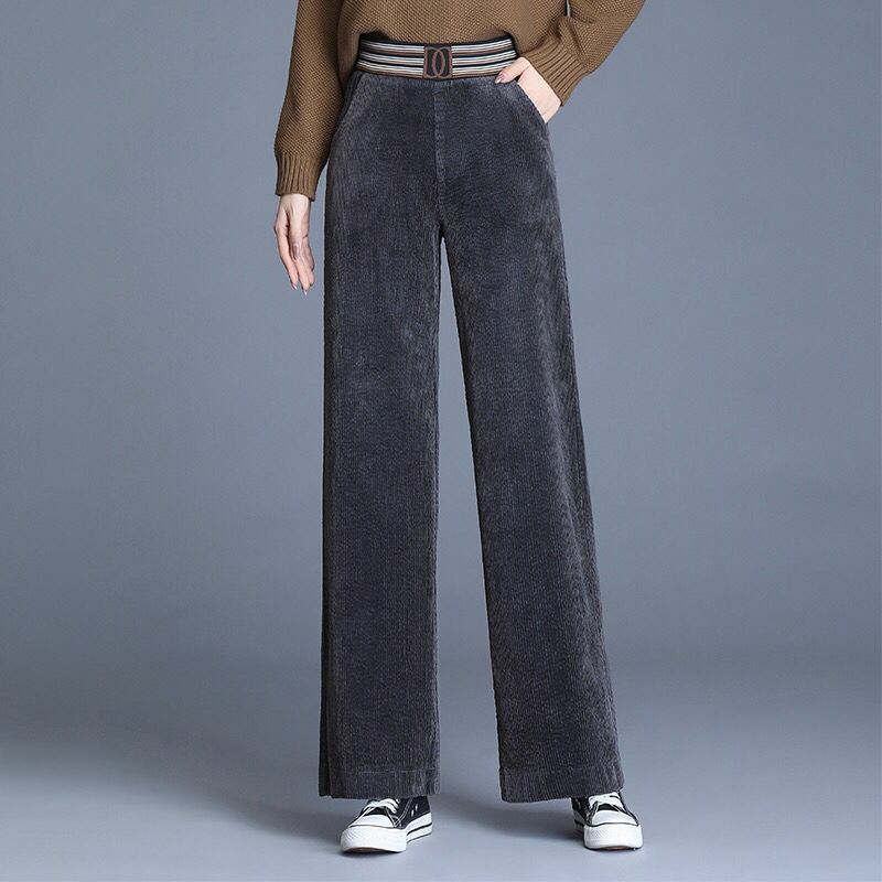 Jesienne zimowe sztruksowe ciepłe proste spodnie w stylu Vintage eleganckie modne wysokiej talii elastyczne luźne dorywczo damskie spodnie z szerokimi nogawkami 2022