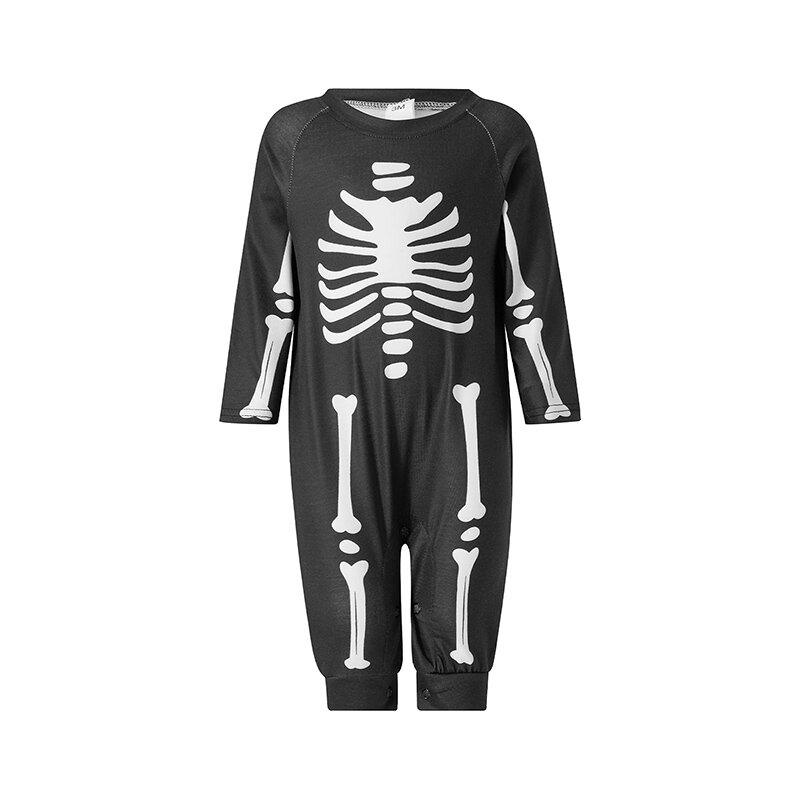 2023 Halloween Family Matching Pajamas Adult Kids Skull Skeleton Print Long Sleeve Tops and Stretch Casual Pants Sleepwear