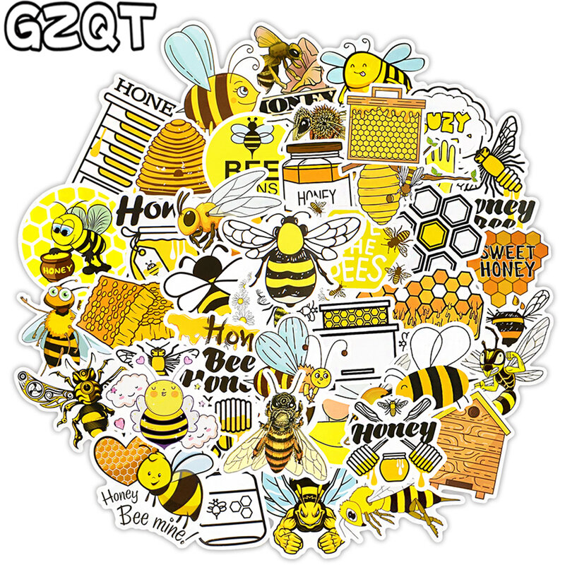 50 sztuk Cute Bee naklejki zabawki dla dzieci prezent Cartoon miód owady naklejki ze zwierzętami do DIY Laptop telefon lodówka czajnik rower naklejka samochodowa