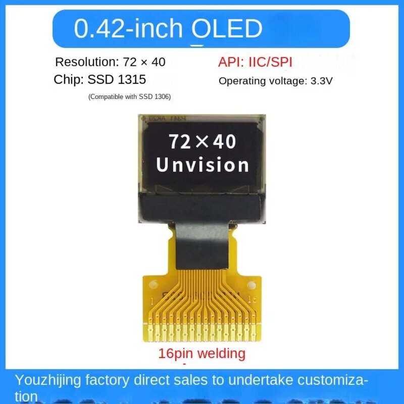 Tampilan layar OLED 0.42 inci modul LCD yang dapat digunakan modul peraga LCD OLED 16pin papan layar OLED chip kontrol 72*40