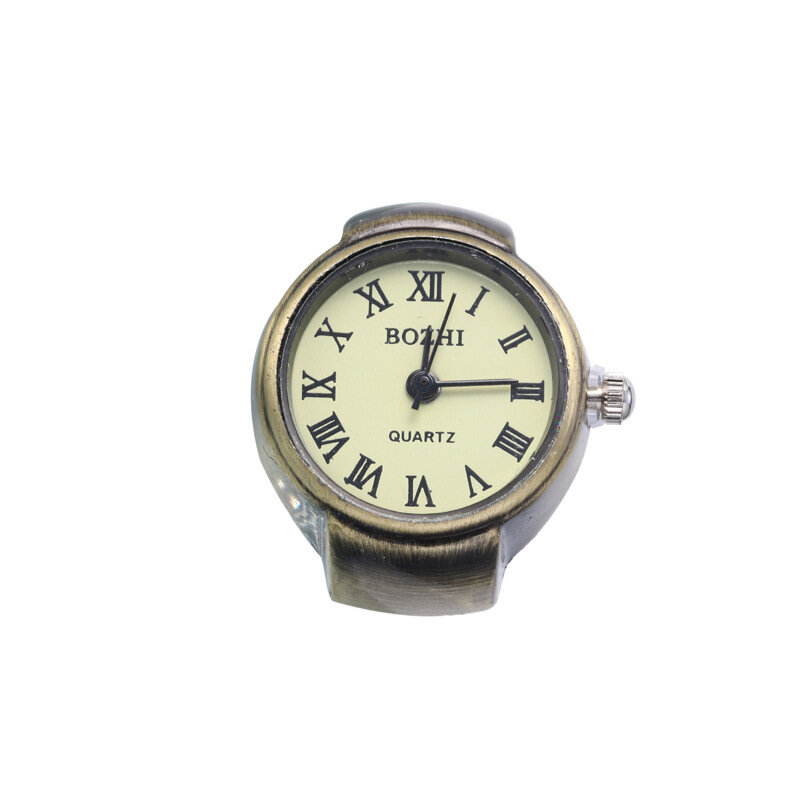 Relógio de dedo do vintage mini pequena cinta elástica liga relógios casal anéis jóias relógio numerais romanos feminino relógio de quartzo anel