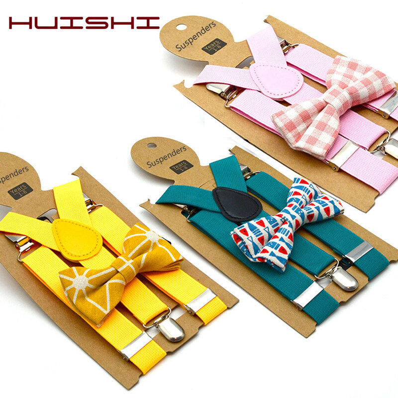 Suspensórios de alto grau para crianças, conjunto ajustável de gravata borboleta, aparelho elástico com clip em Y, monocromático, bebê e crianças