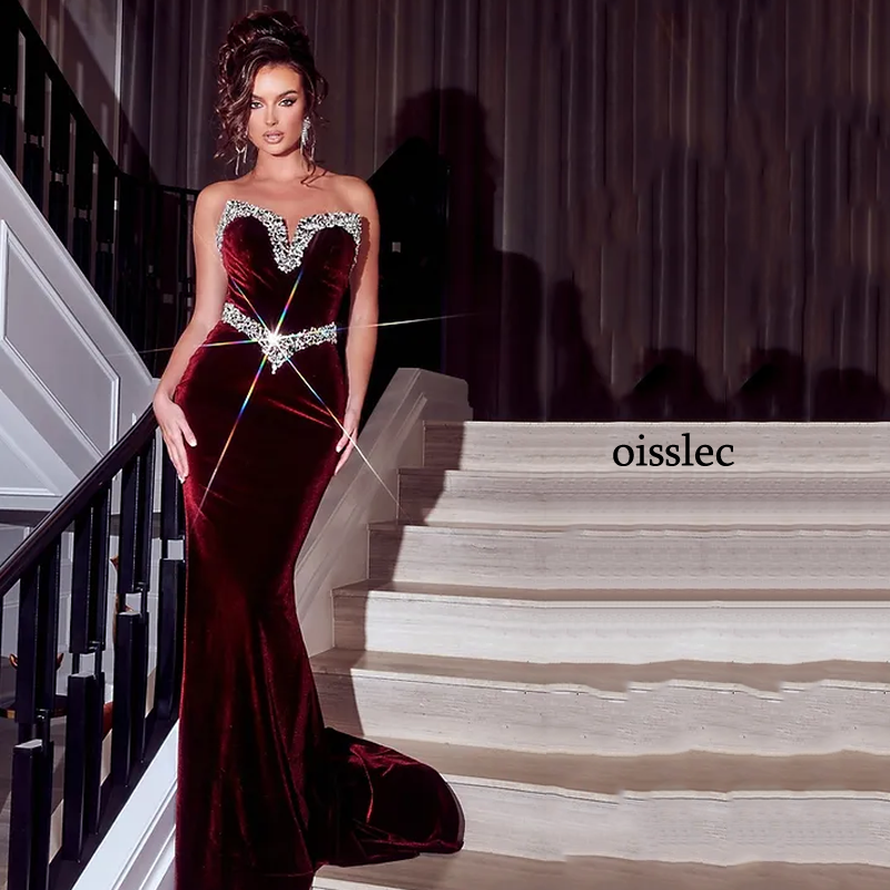 Oisslec Evening Dress Beading  Prom Dress Velvet Fromal Dress Tight Celebrity Dresses Backless Party Dress Elegance Customize