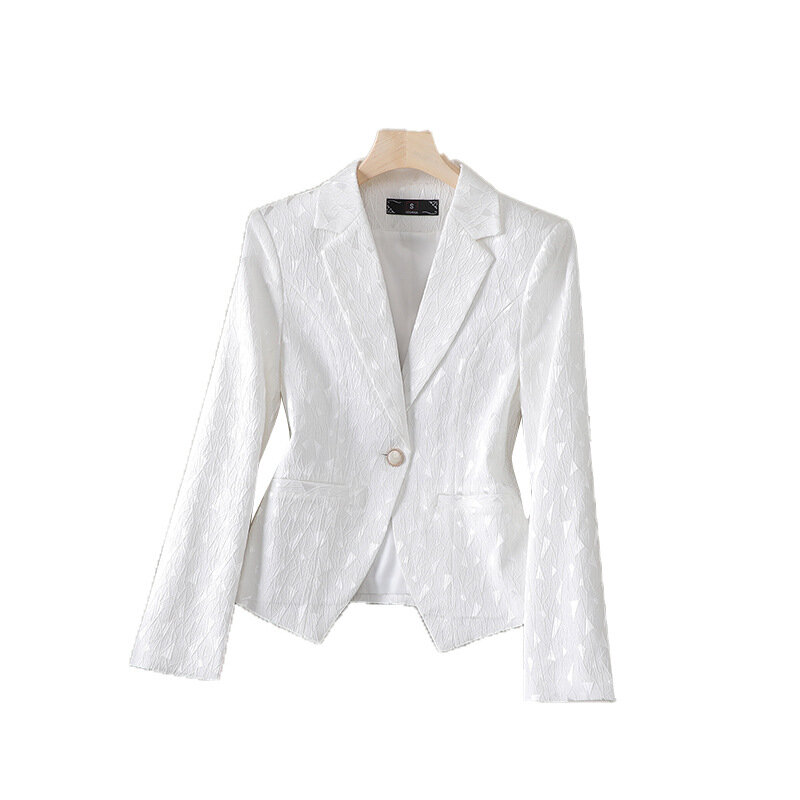 Chaqueta informal de un solo botón para mujer, Blazer corto blanco de manga larga, ropa de trabajo de oficina, abrigo de otoño, nuevo