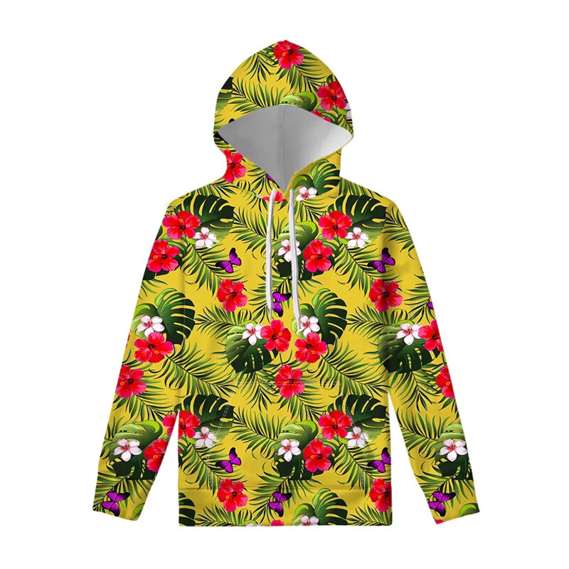 Hoodie Hawaii pria dan wanita, Sweatshirt 3D cetakan bunga jaket berkerudung Hip Hop jalan longgar nyaman musim gugur