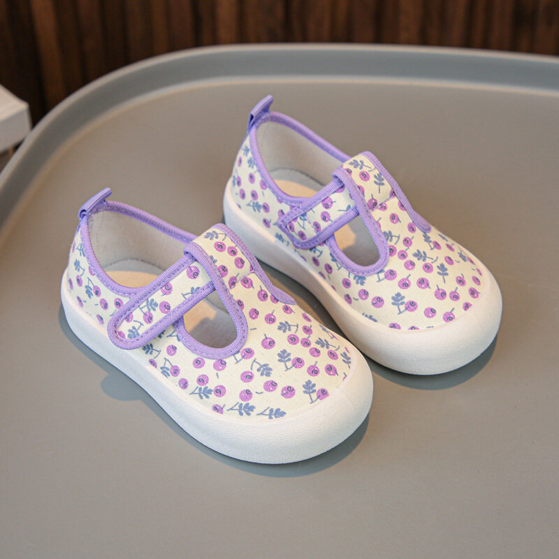 2024 New Kids Canvas Shoe Girls Floral Sweet Princess Flat Sneakers Korean Breathable Toddler Casual Shoes Baby Walking Shoes