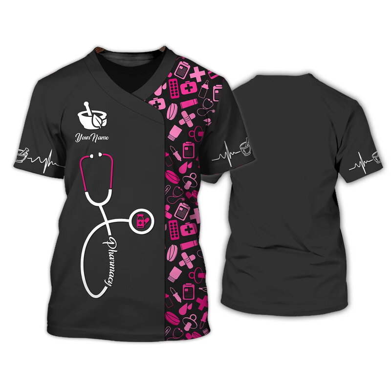 Футболка женская с круглым вырезом, модный топ унисекс с коротким рукавом, одежда для медсестер/врачей, удобный деловой наряд с 3D-принтом, лето