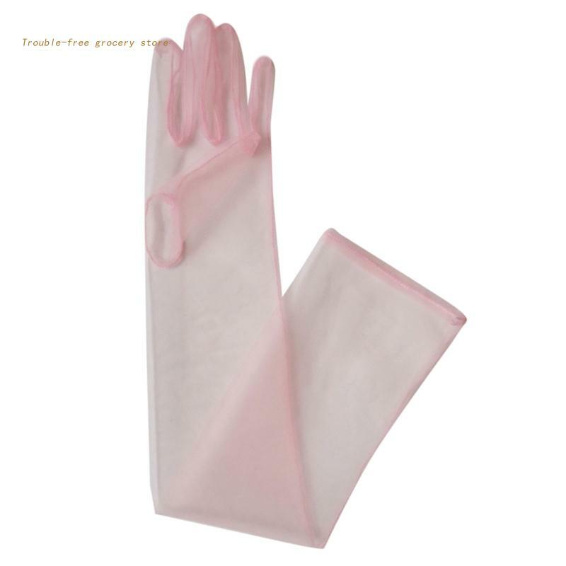 Vintage Tulle Gloves Full Finger Gloves 55cm Ultra Thin Gloves for Banquets