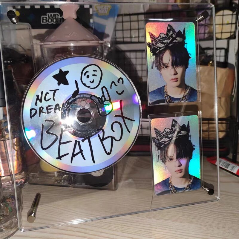 かわいいcdディスクタイプphotocardホルダー3インチkpopアイドルカードフォトフレーム表示スタンド透明アルバムテーブル装飾