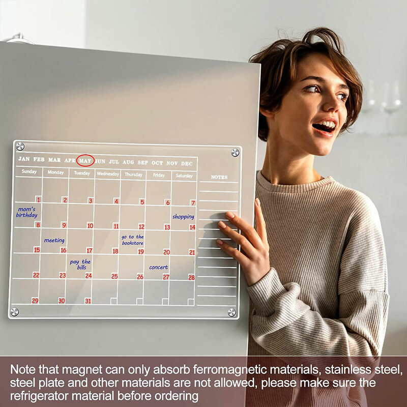 Dry Wipe Calendar Plan White Board Transparent Acrylic Magnetic Calendar Refrigerator Sticker Record Learning Planning Note Pad