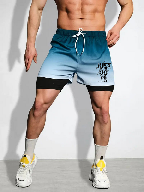 Celana pendek latihan kebugaran pria, celana pendek kasual kebugaran ukuran besar cepat kering, celana lari Gym luar ruangan Musim Panas 2024